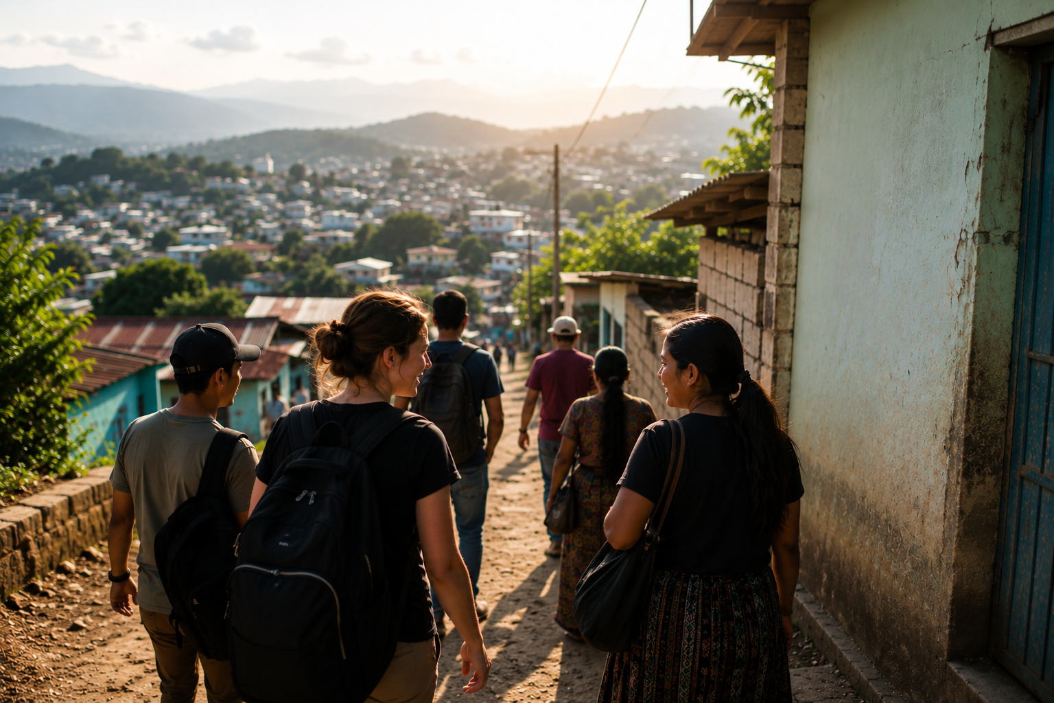 Aid workers distributing supplies to a community
